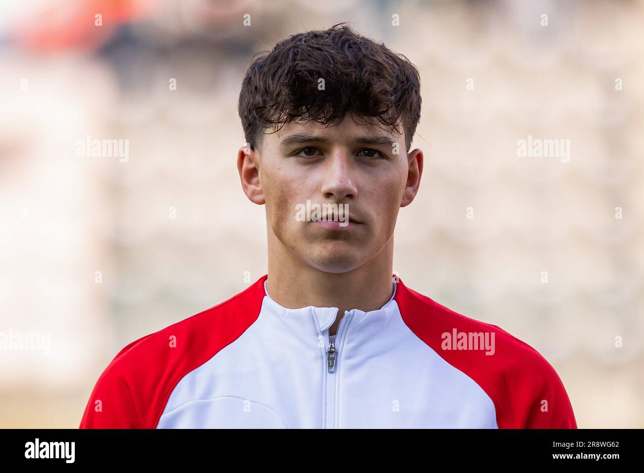 Varsavia, Polonia. 15 giugno 2023. Kajetan Szmyt della Polonia U21 visto durante l'amichevole tra Polonia U21 e Finlandia U21 al Polonia Stadium. (Punteggio finale; Polonia U21 1:1 Finlandia U21) credito: SOPA Images Limited/Alamy Live News Foto Stock