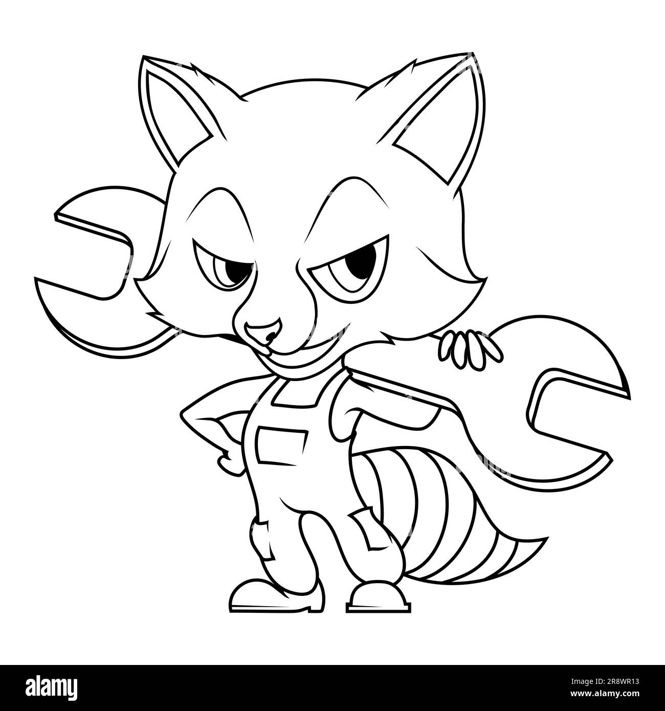 Raccoon con una chiave. Illustrazione vettoriale di uno schizzo di animali divertenti. Animale selvatico, bello, predatore, zoo. Natura, ritratto. Illustrazione Vettoriale