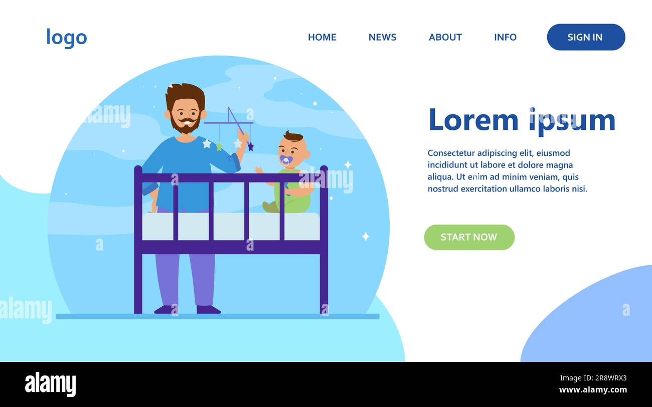 Nuovo padre che gioca con il bambino nella culla Illustrazione Vettoriale