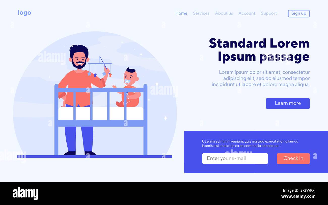 Nuovo padre che gioca con il bambino nella culla Illustrazione Vettoriale