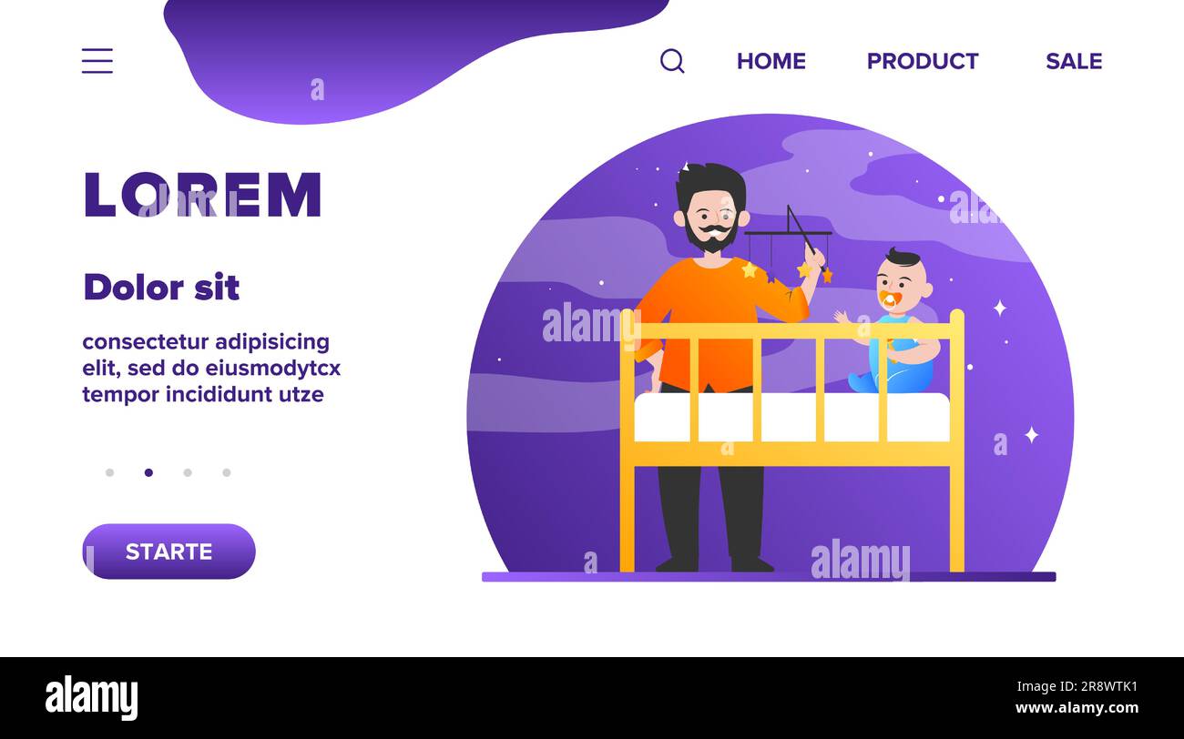 Nuovo padre che gioca con il bambino nella culla Illustrazione Vettoriale