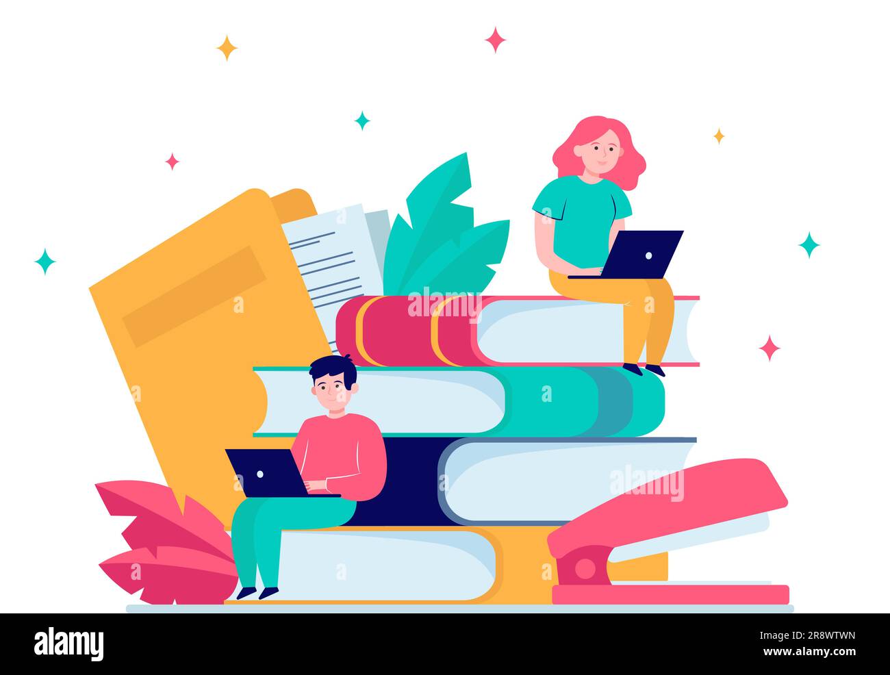 Persone focalizzate che studiano nella scuola online Illustrazione Vettoriale