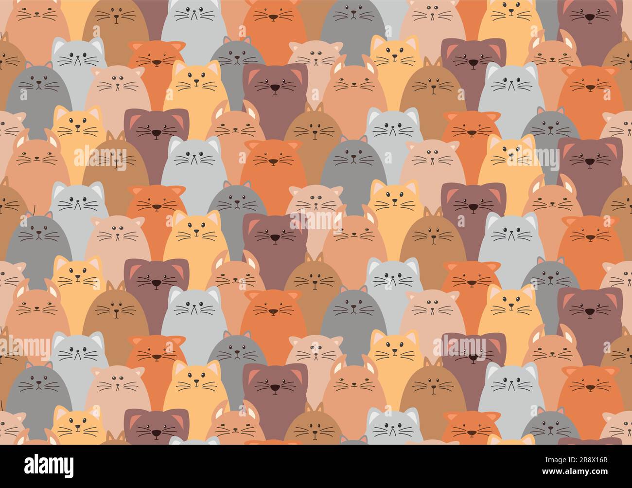 Diversi gatti carini. Sfondo vettoriale senza cuciture dei cartoni animati. Illustrazione Vettoriale