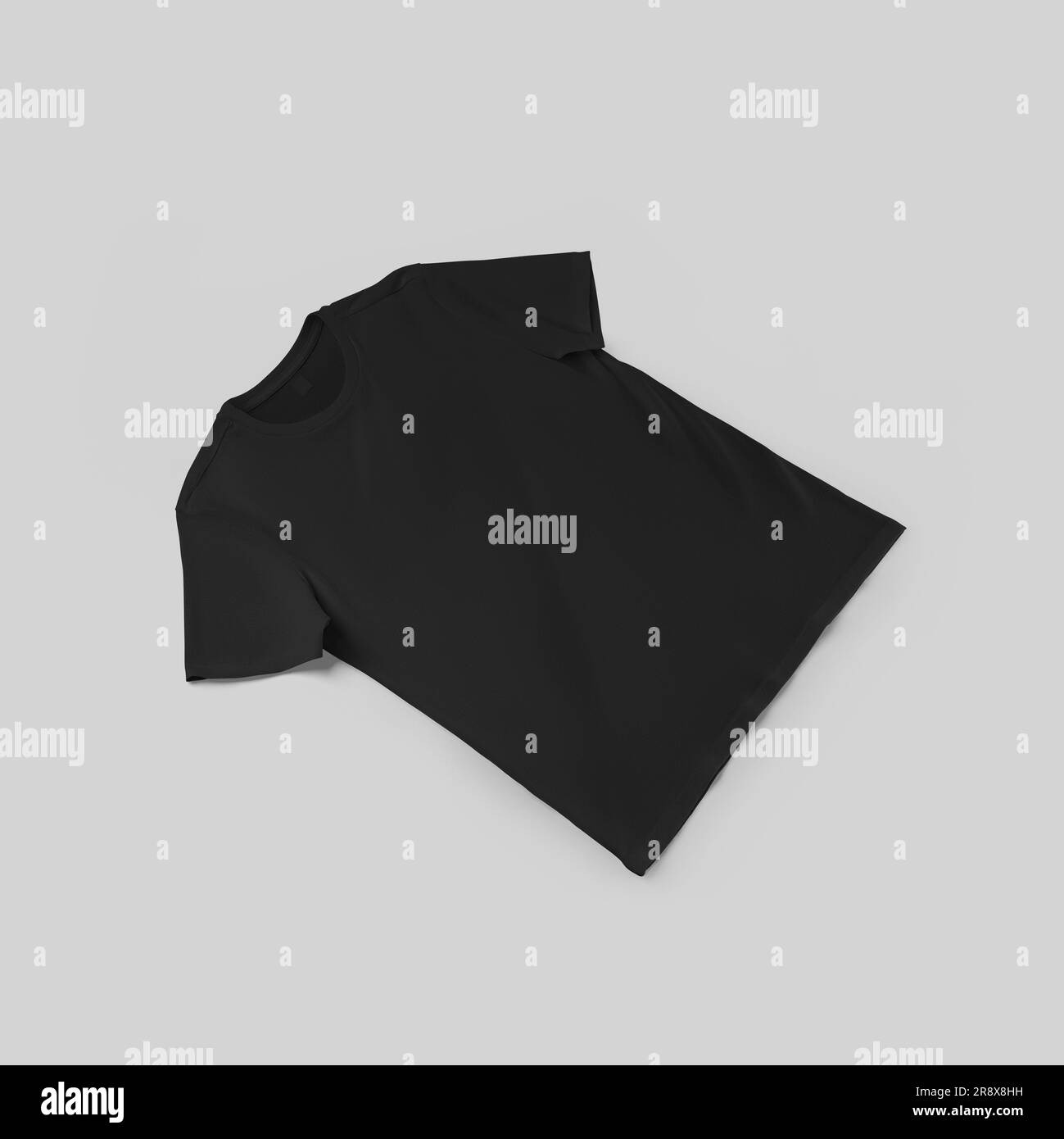 Mockup t-shirt nero maschile, presentazione diagonale, abbigliamento texture, isolato sullo sfondo, vista frontale. Fotografia di un prodotto per il commercio, pubblicità Foto Stock