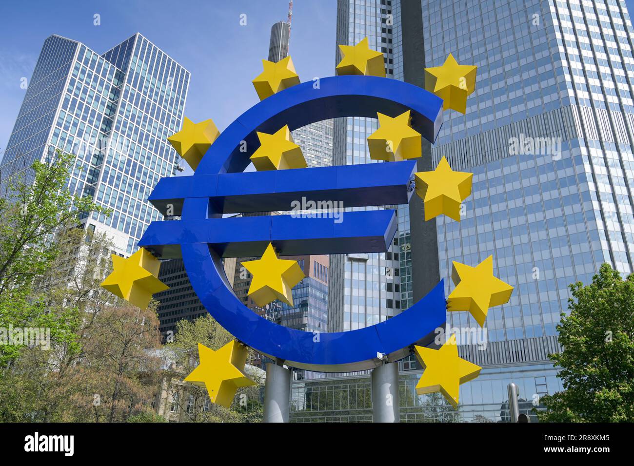 Logo Euro, Eurotower, EZB, Kaiserstraße, Francoforte sul meno, Hessen, Germania Foto Stock