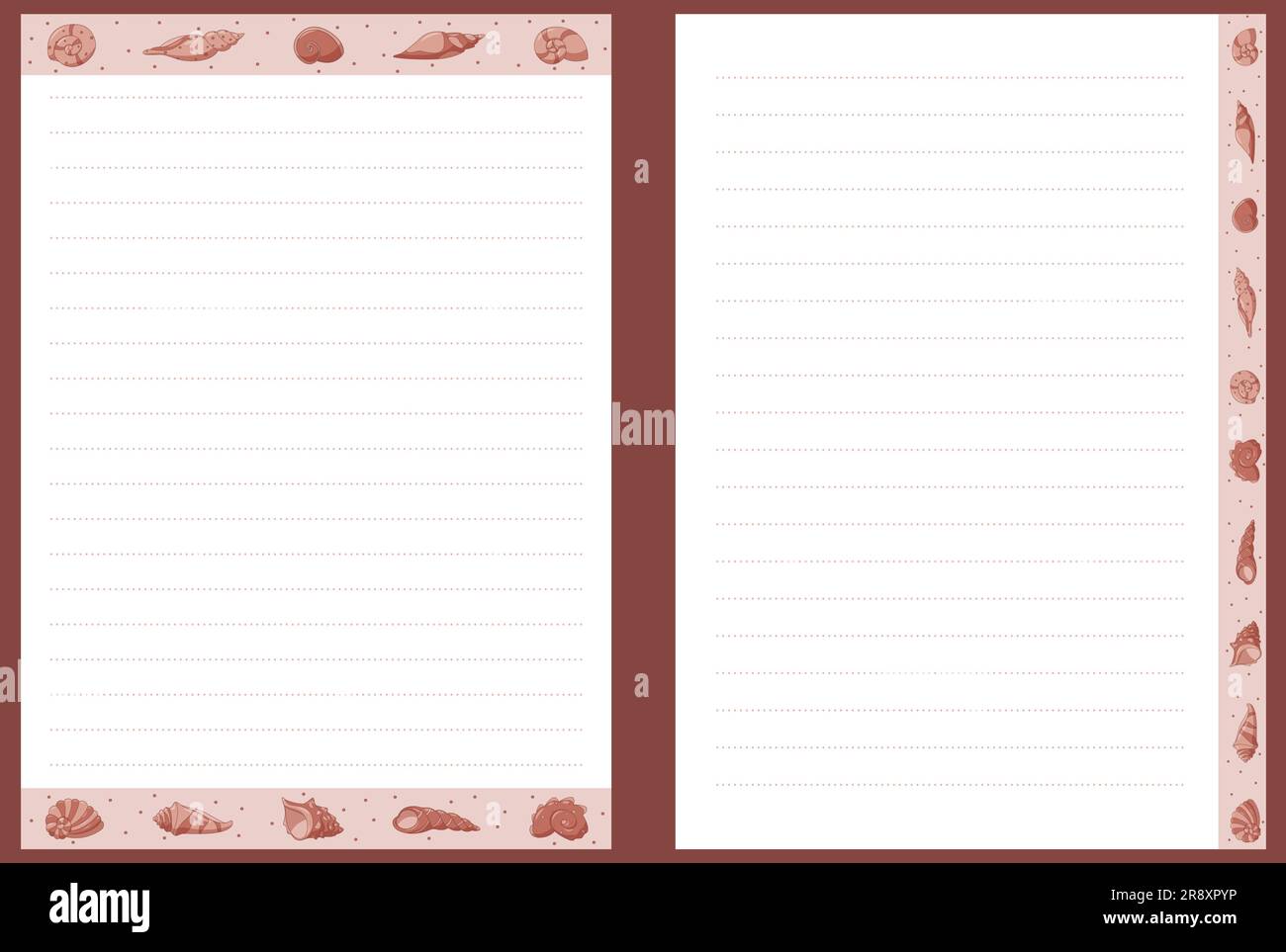 pagine vuote per un blocco appunti con margini e shell. Illustrazione Vettoriale