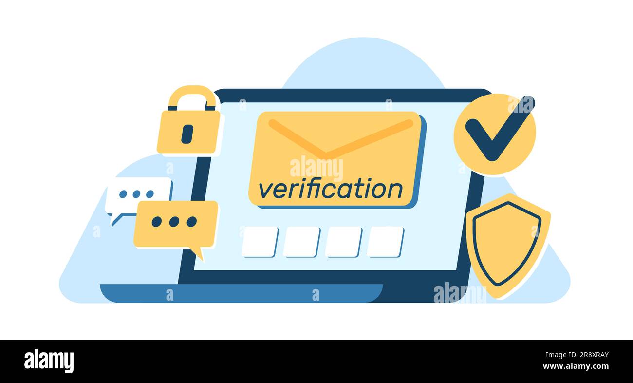 Metodo di autenticazione e verifica dell'e-mail OTP. Riservatezza della corrispondenza. Fissare la protezione. Blocco password. Assegno per lettere. Tecnologia di sicurezza della rete. COM Illustrazione Vettoriale