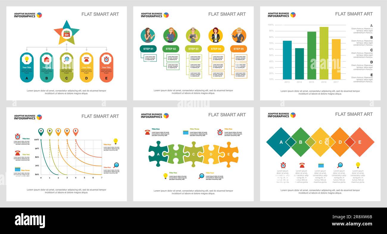 Set di carte infografiche colorate Illustrazione Vettoriale