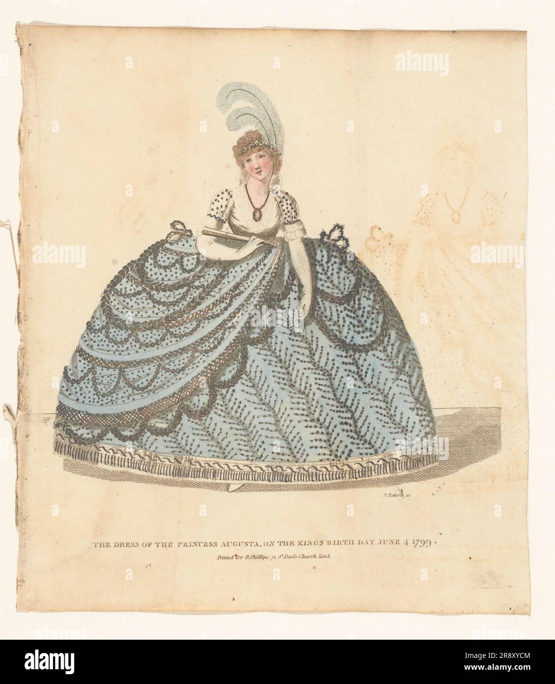Rivista di Fashions femminili di Londra e Parigi. L'abito della principessa Augusta, il giorno di nascita dei re, 4 giugno 1799, 1799. Foto Stock