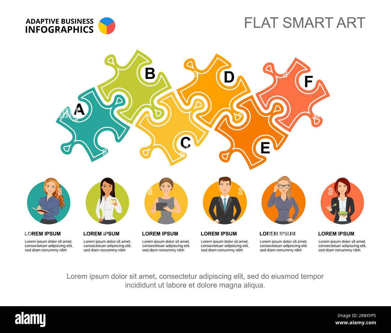 Modello di grafico dei processi a sei elementi per la presentazione Illustrazione Vettoriale