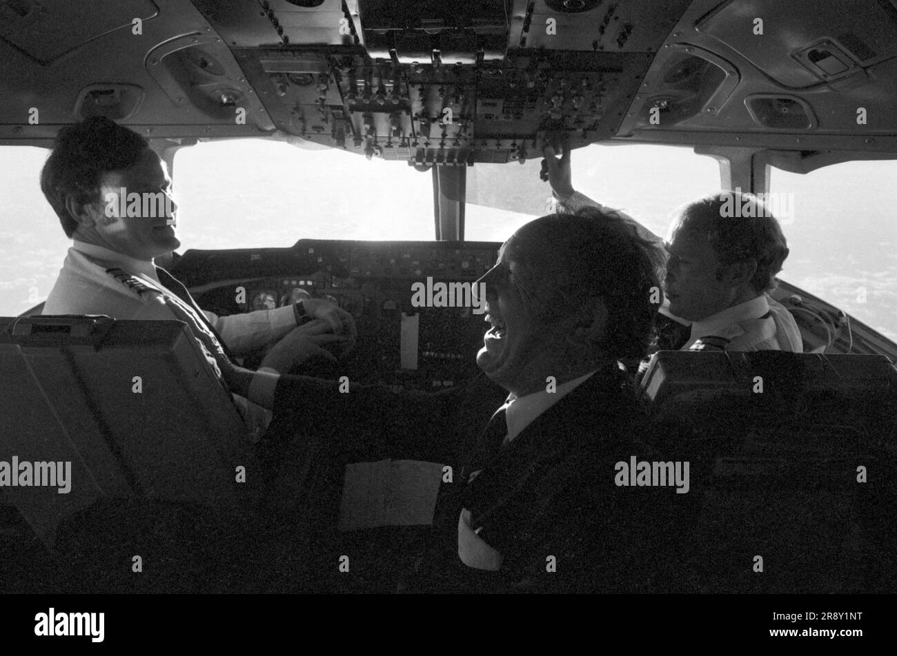 Freddie Laker lanciò Skytrain, il volo inaugurale ebbe luogo il 26 settembre 1977. Si trattava di un servizio giornaliero economico e senza fronzoli tra Londra Gatwick e JFK a New York. 1970 UK HOMER SYKES Foto Stock