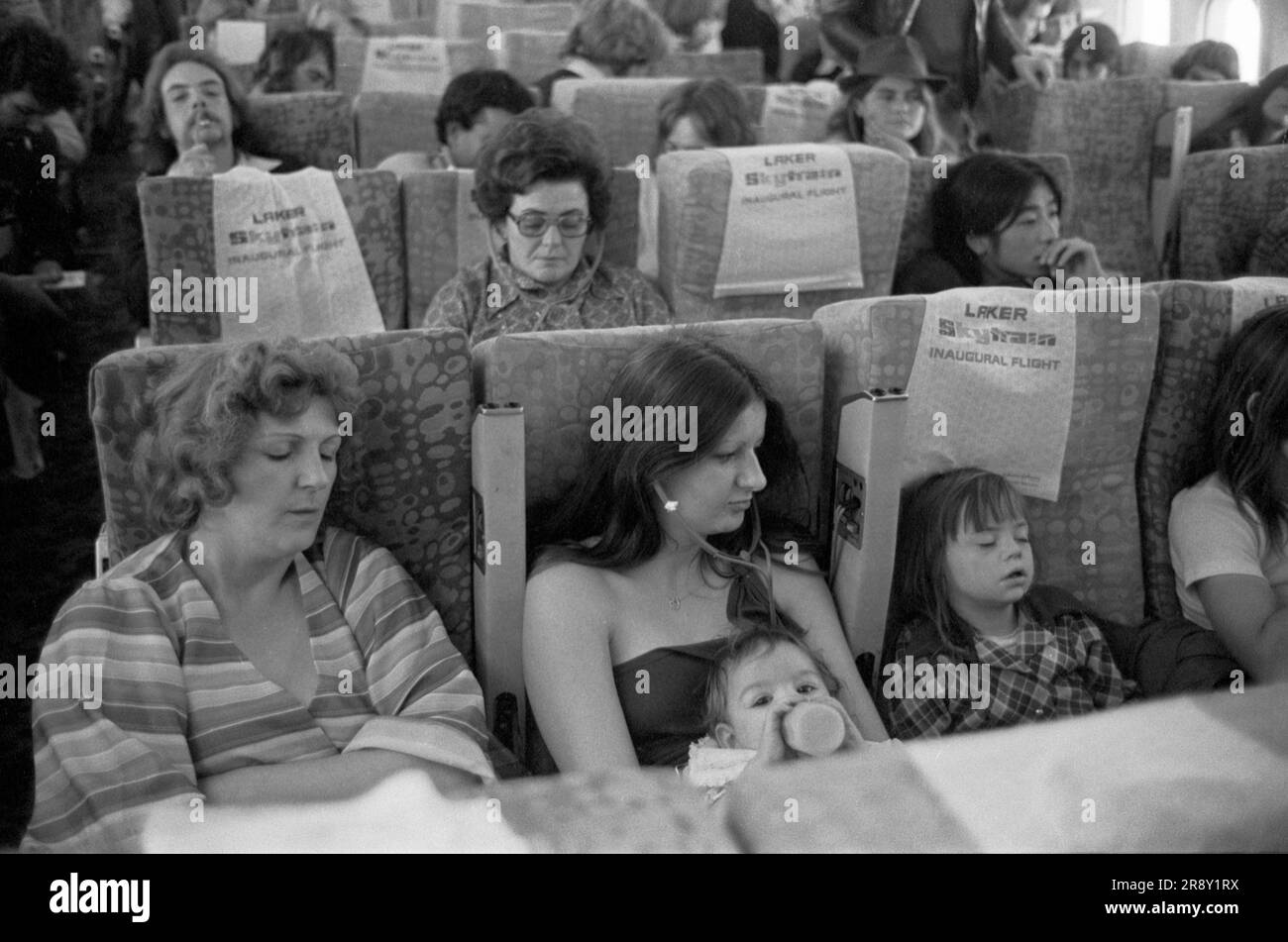 Freddie Laker lanciò Skytrain, il volo inaugurale ebbe luogo il 26 settembre 1977. Si trattava di un servizio giornaliero economico e senza fronzoli tra Londra Gatwick e JFK a New York. 1970 UK HOMER SYKES Foto Stock