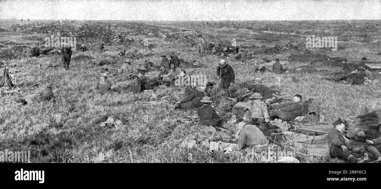 "Les Americains dans le Saillant de Saint-Mihiel; Jour de victoire; infanterie americaine campe en Terrain reconquis", 1918. Da "l'album de la Guerre 1914-1919, volume 2" [l'Illustration, Paris, 1924]. Foto Stock