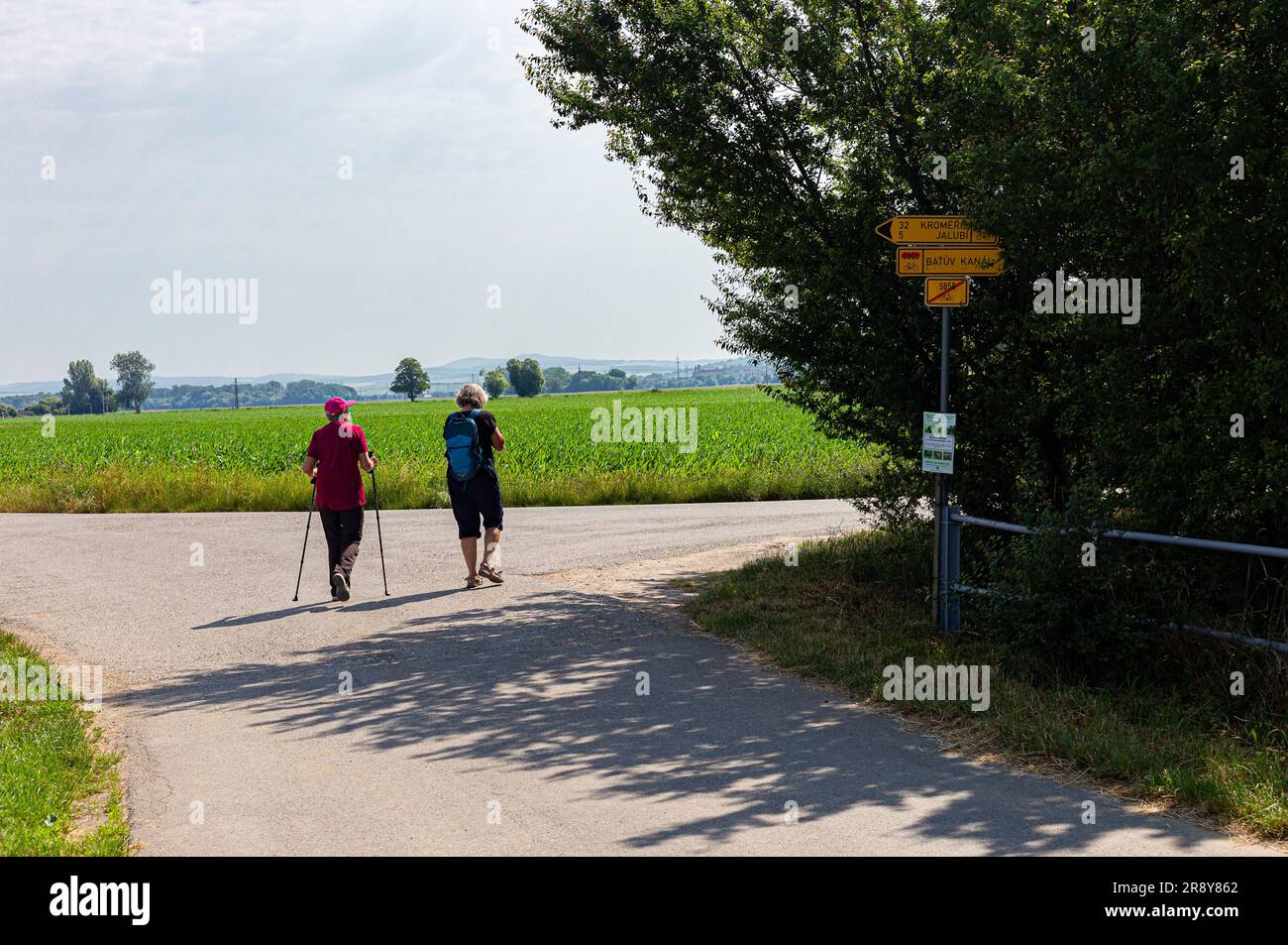 Donne con bastoni da nordic walking Foto Stock