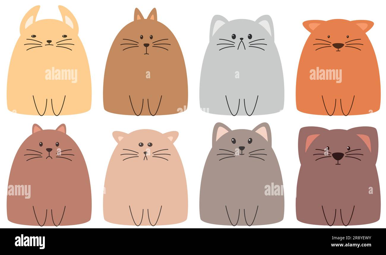 Design colorato dei gatti grafici. Collezione di gatti in diversi colori. Illustrazione Vettoriale