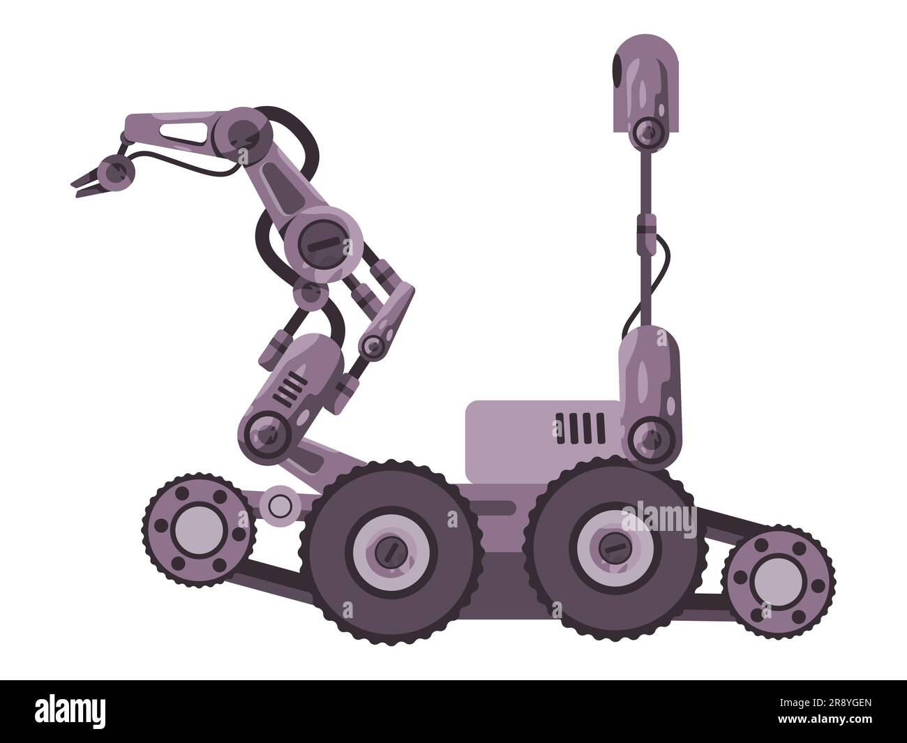 Veicolo per lo smaltimento di bombe robot mani robotiche braccio meccanico impugnatura antiterrorismo pericoloso trattamento di sicurezza Illustrazione Vettoriale