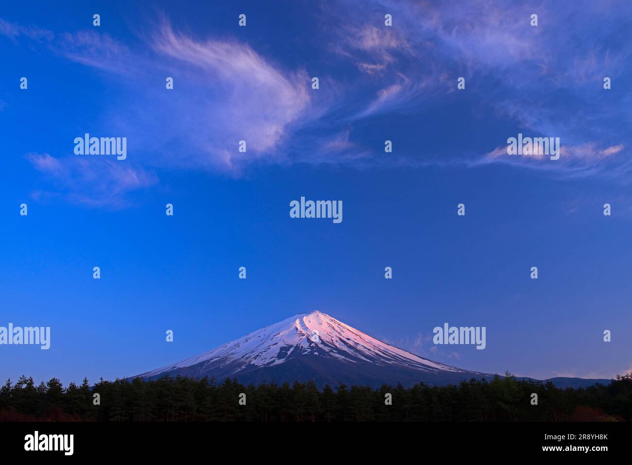 Monte Fuji nella gloriosa luce del sole che tramonta Foto Stock