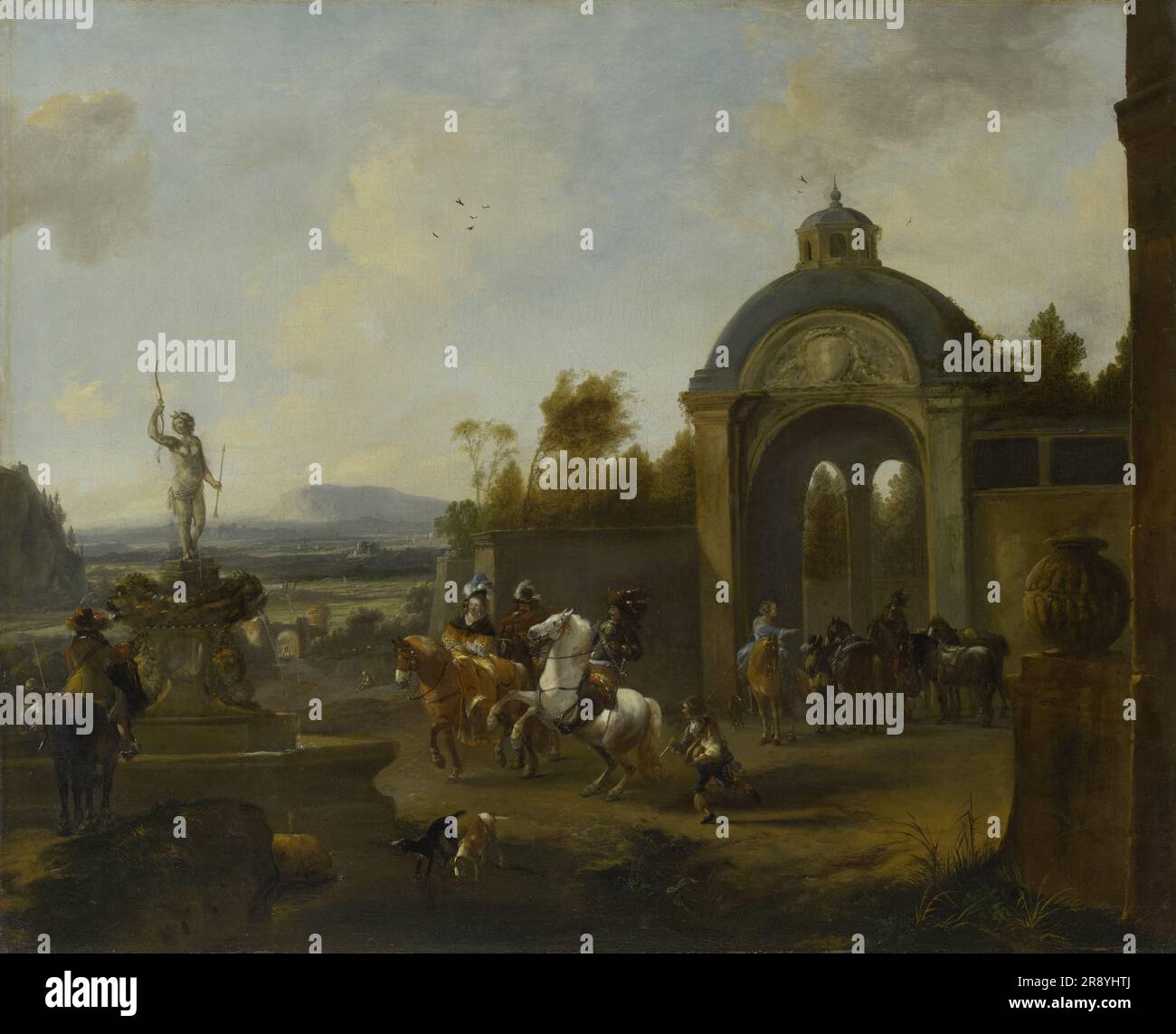 Festa di caccia a una fontana, 1660-1682. Foto Stock