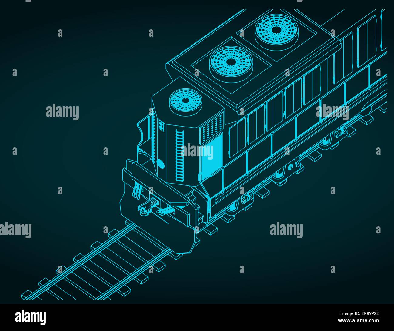 Illustrazione vettoriale stilizzata della locomotiva diesel in primo piano Illustrazione Vettoriale