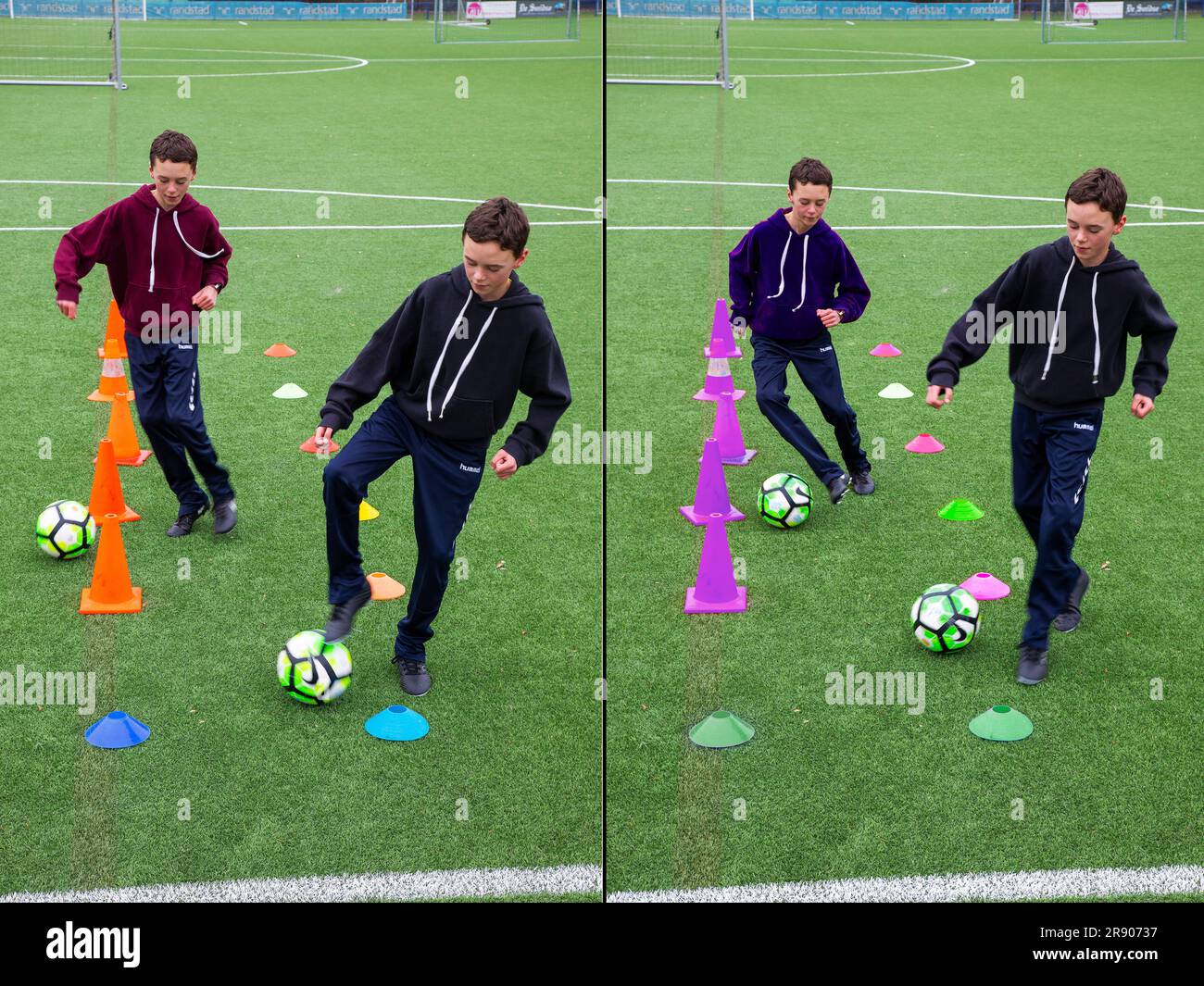 Olanda, queste foto mostrano la cecità dei colori di uno dei fratelli gemelli su un campo di calcio. Foto Stock