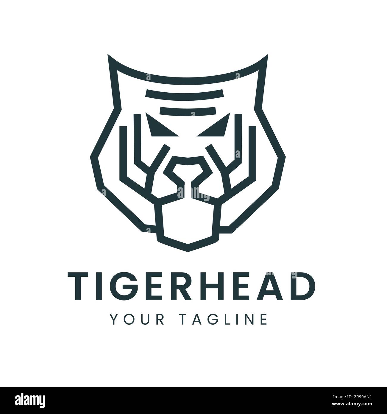 Il moderno logo della testa di tigre si ispira alla semplice line art Illustrazione Vettoriale