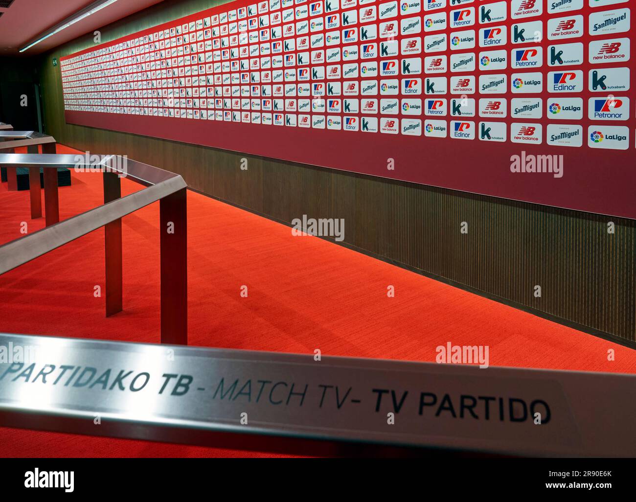 Area dei media all'arena di San Mames, sede ufficiale dell'FC Athletic Bilbao, Spagna Foto Stock