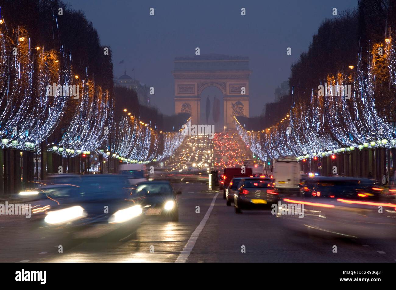 Decorazione natalizia, Arco di Trionfo l'Etoile, Champs-Elysees, Arco di Trionfo, Parigi, Francia Foto Stock