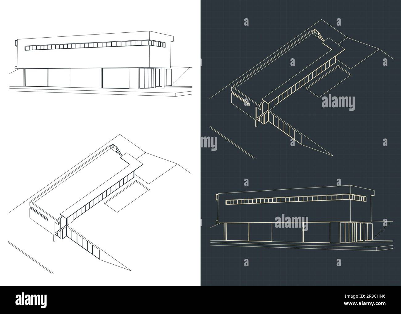 Illustrazioni vettoriali stilizzate di disegni di case moderne in uno stile architettonico minimalista Illustrazione Vettoriale