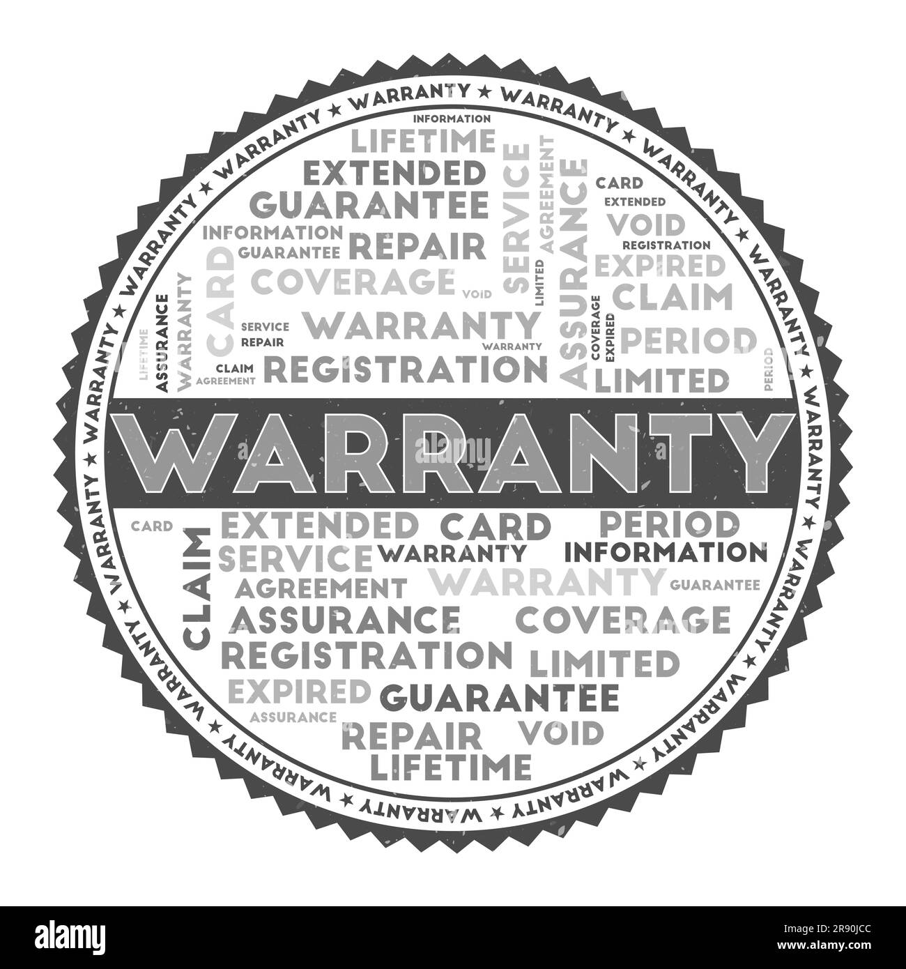 Immagine della garanzia. Concetto di garanzia con nuvole di parole e testo rotondo. Colori piacevoli e texture grunge. Eccezionale illustrazione vettoriale. Illustrazione Vettoriale