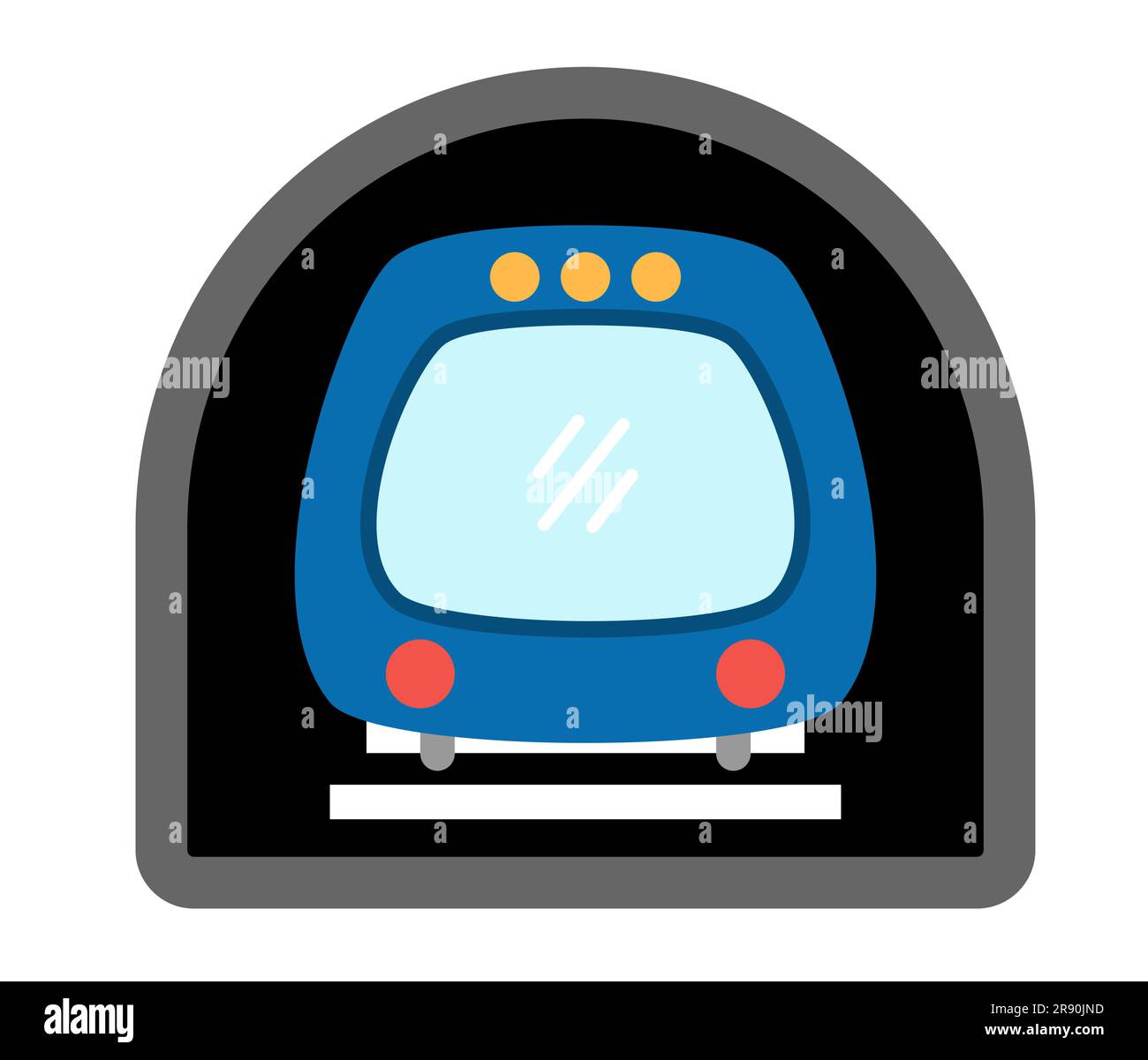 Vista frontale del treno della metropolitana Vector Blue. Divertente trasporto sotterraneo con carri per bambini. Graziosa clip art per veicoli metropolitani. Icona dei trasporti pubblici isolate Illustrazione Vettoriale