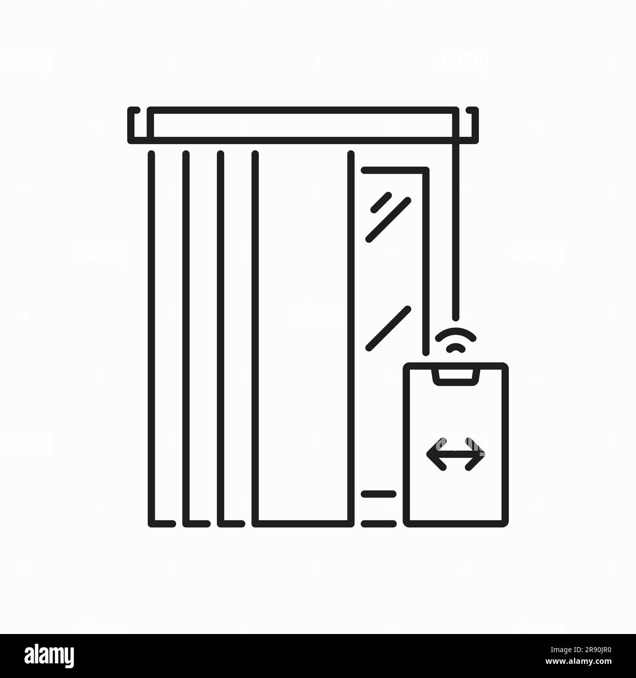 Icona di contorno isolata jalousie on telecomando giapponese. Tendina parasole vettoriale, pittogramma per tende, elemento di design interno per tende automatiche Illustrazione Vettoriale