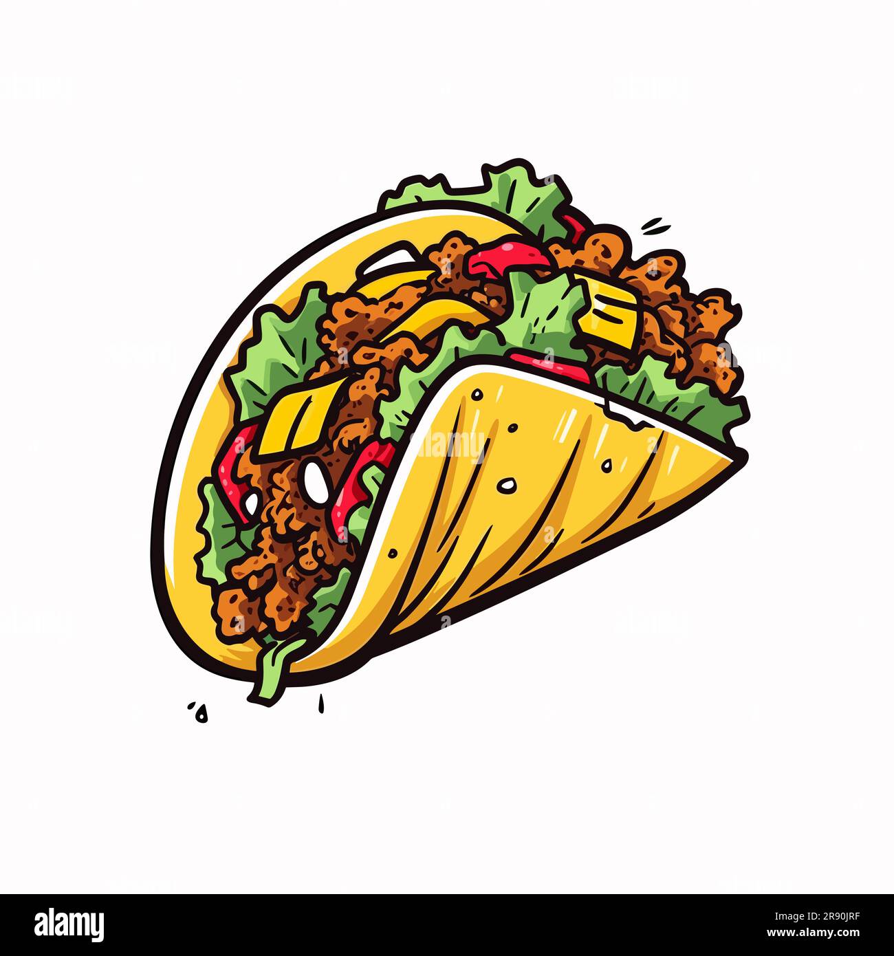 taco messicano. Tacos disegnati a mano. Illustrazione di cartoni animati in stile doodle vettoriale Foto Stock