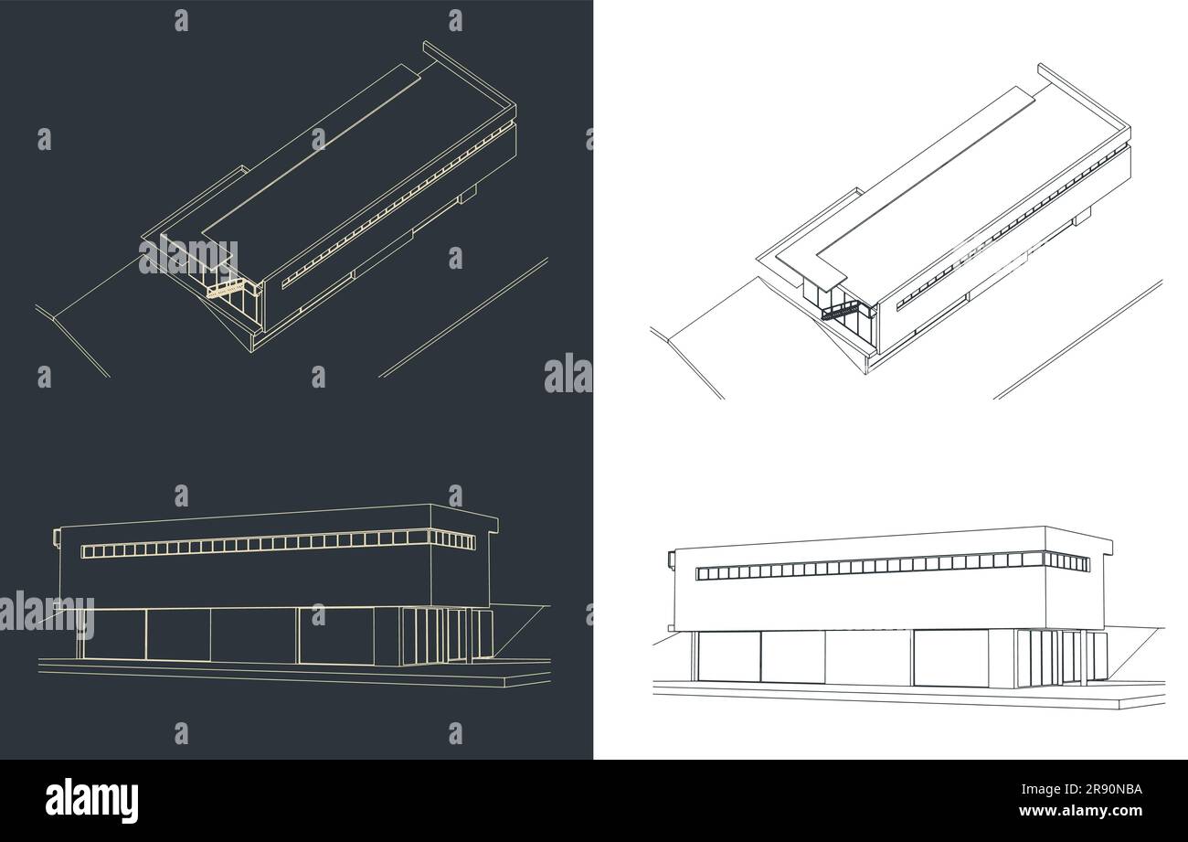 Illustrazioni vettoriali stilizzate di schizzi di una casa moderna in uno stile architettonico minimalista Illustrazione Vettoriale