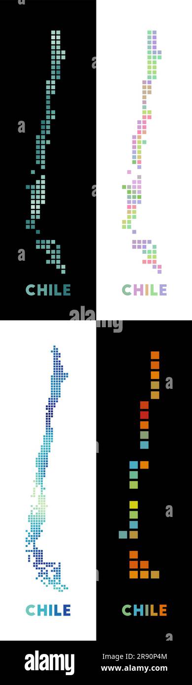 Mappa del Cile. Collezione di mappe del Cile in stile punteggiato. Bordi del paese pieni di rettangoli per il tuo progetto. Illustrazione vettoriale. Illustrazione Vettoriale