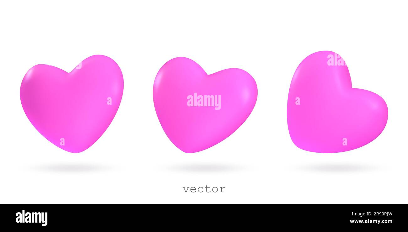 Set di cuori dei cartoni animati 3d vettoriali. Cuori rosa volanti, simbolo dell'amore. Elementi decorativi romantici per San Valentino e per la festa della mamma. Realistici Illustrazione Vettoriale