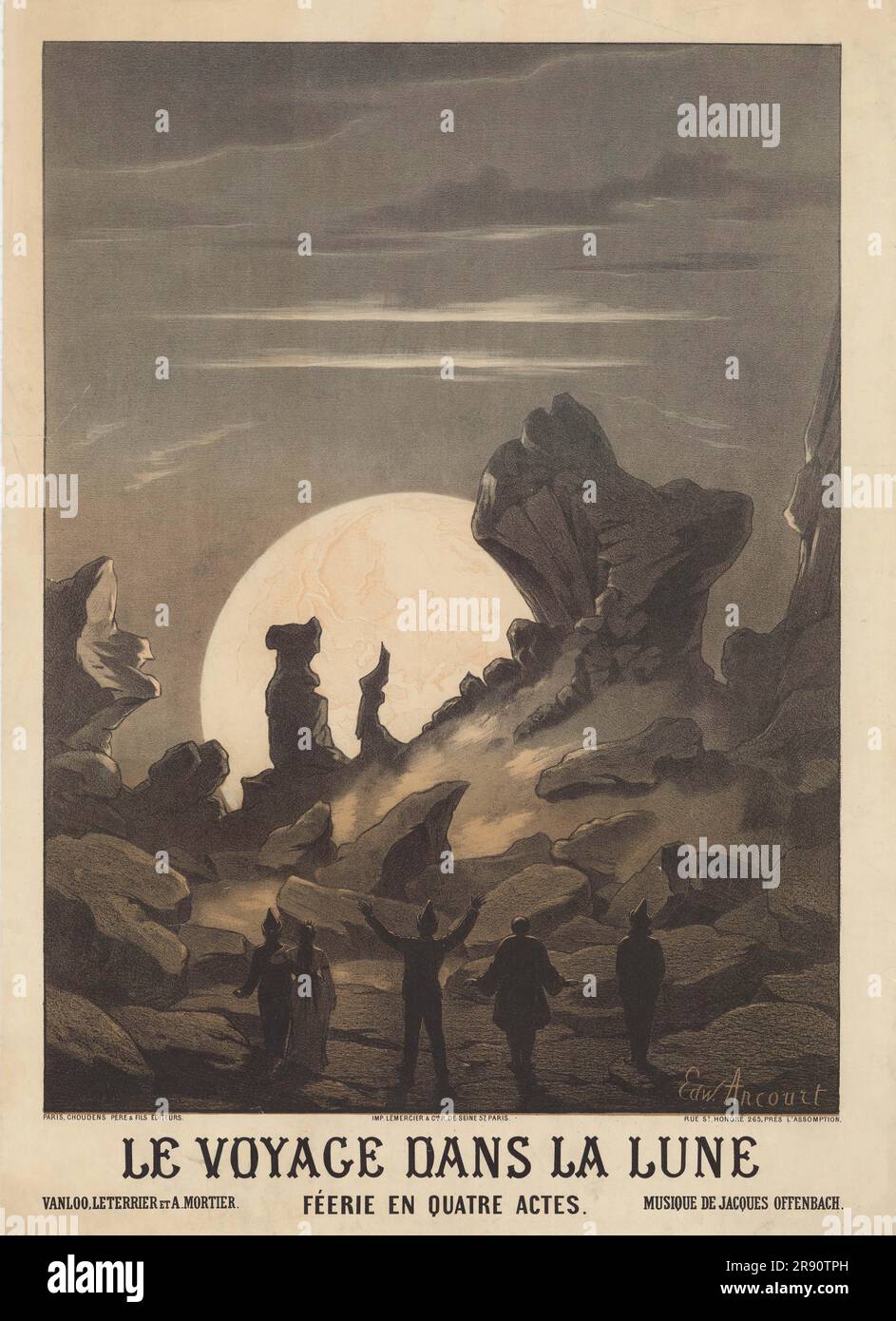 Poster for the op&#xe9;ra-f&#xe9;erie le voyage dans la Lune (viaggio sulla Luna) di Jacques Offenbach, 1875. Raccolta privata. Foto Stock