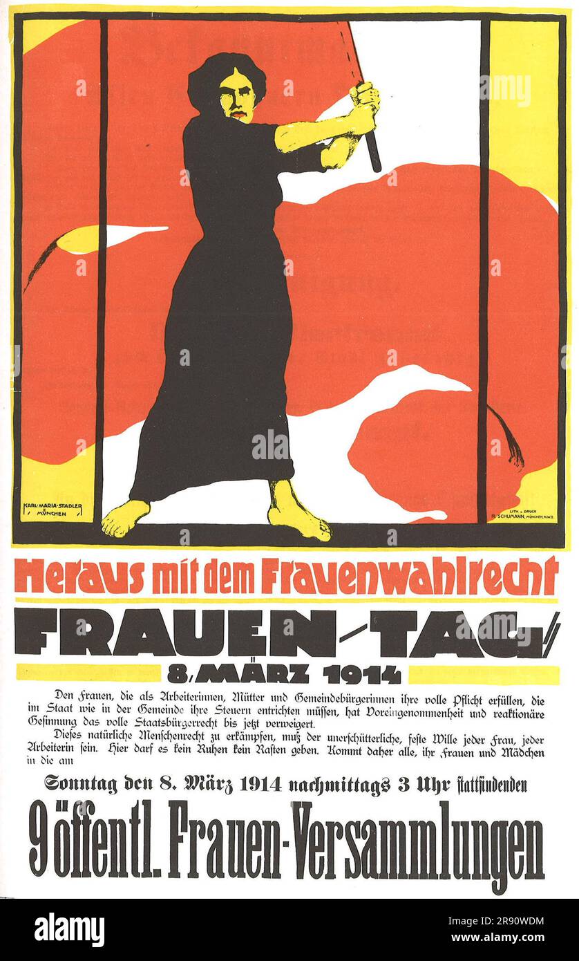 Poster per la Festa della donna, 8 marzo 1914, in cui si chiede il diritto di voto per le donne. Foto Stock