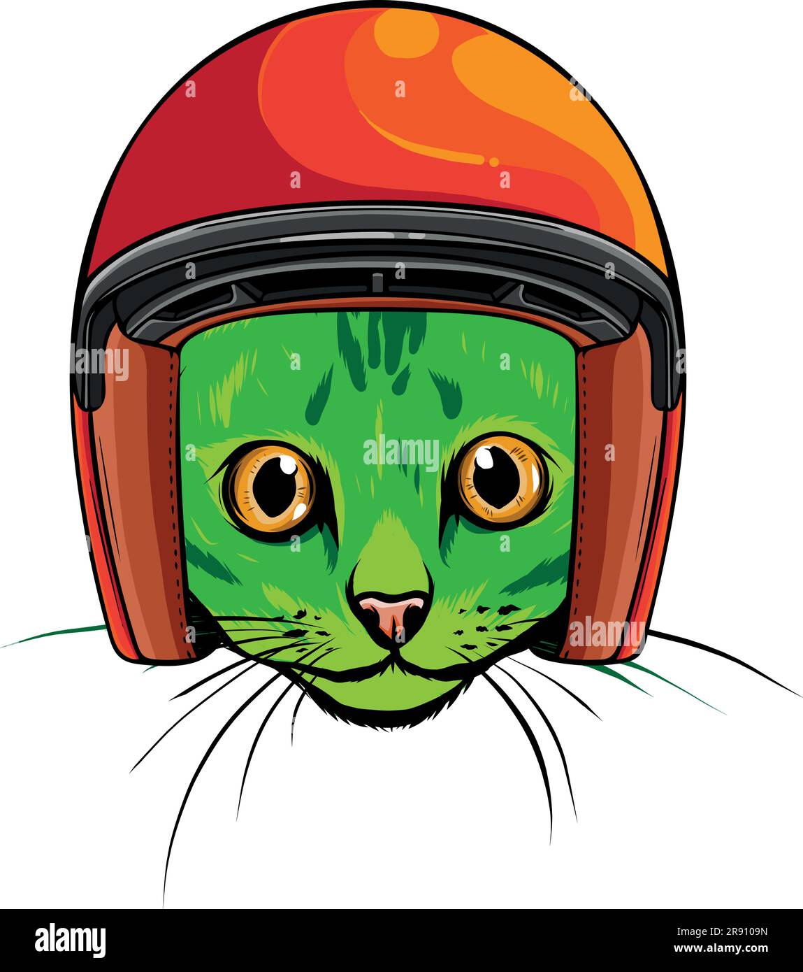 Ritratto di gatto nel casco. Illustrazione vettoriale. Illustrazione Vettoriale