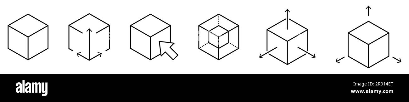 Set di icone di modellazione 3D. Design sottile. Illustrazione vettoriale isolata su sfondo bianco Illustrazione Vettoriale
