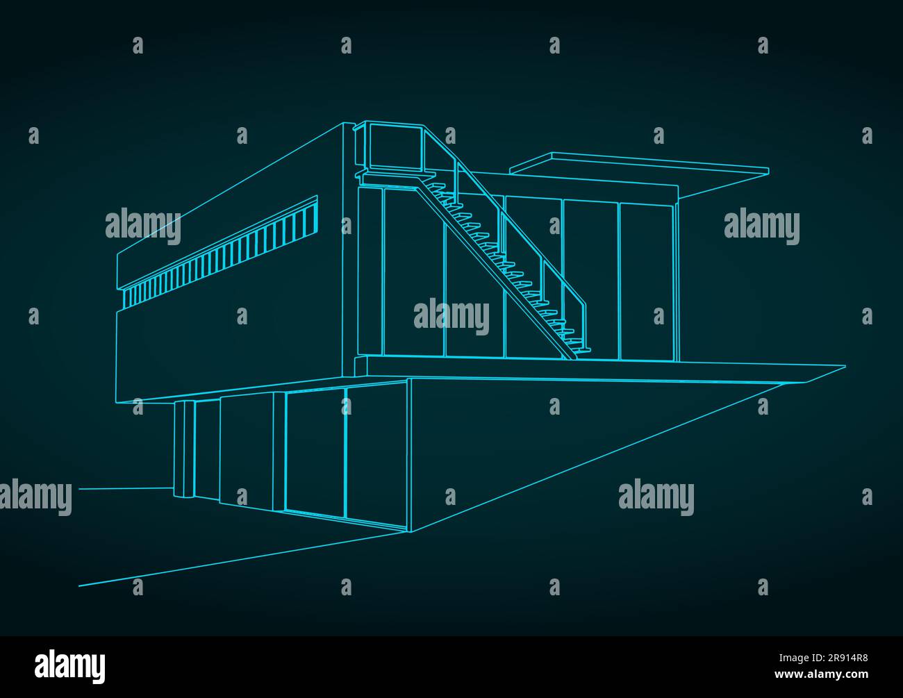 Illustrazione vettoriale stilizzata di una casa moderna in uno stile architettonico minimalista Illustrazione Vettoriale
