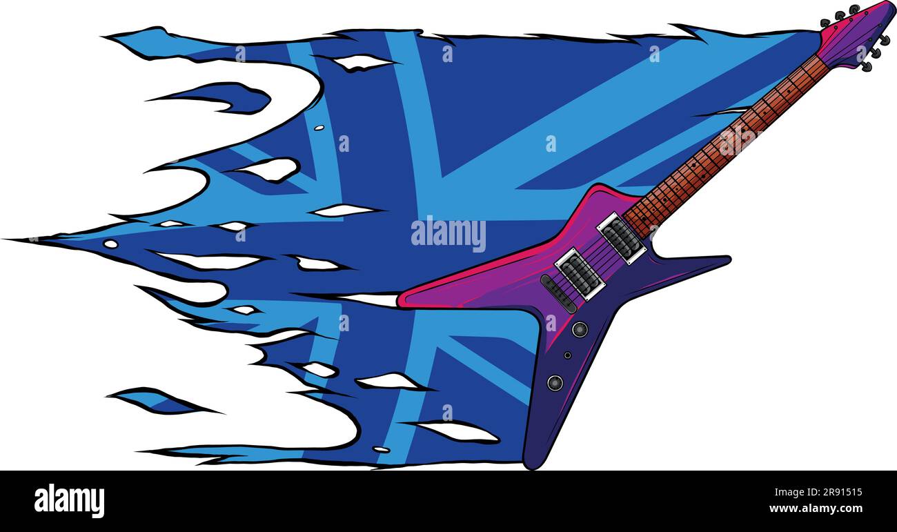 Chitarra elettrica piatta con illustrazione vettore bandiera kingodm unita Illustrazione Vettoriale