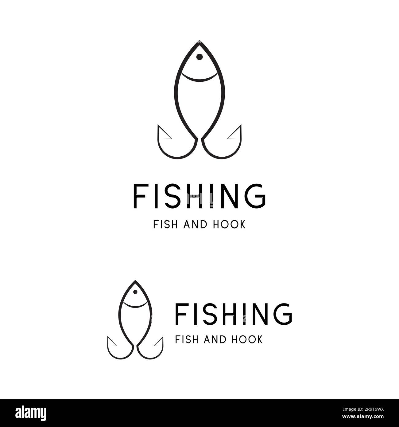 Pesca con logo pesca Design pesce con logotipo di gancio Illustrazione Vettoriale