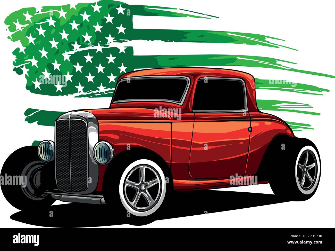 illustrazione vettoriale di hot rod con bandiera americana Illustrazione Vettoriale