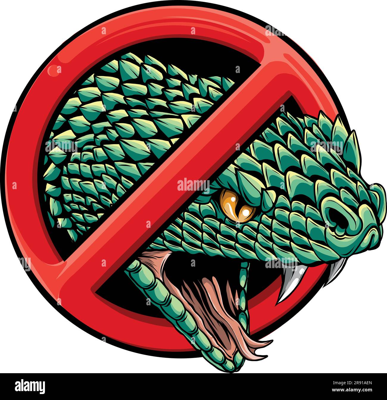 Segnale di avvertimento: Nessun serpente. Divieto serpenti segno isolato su sfondo bianco. Illustrazione vettoriale Illustrazione Vettoriale