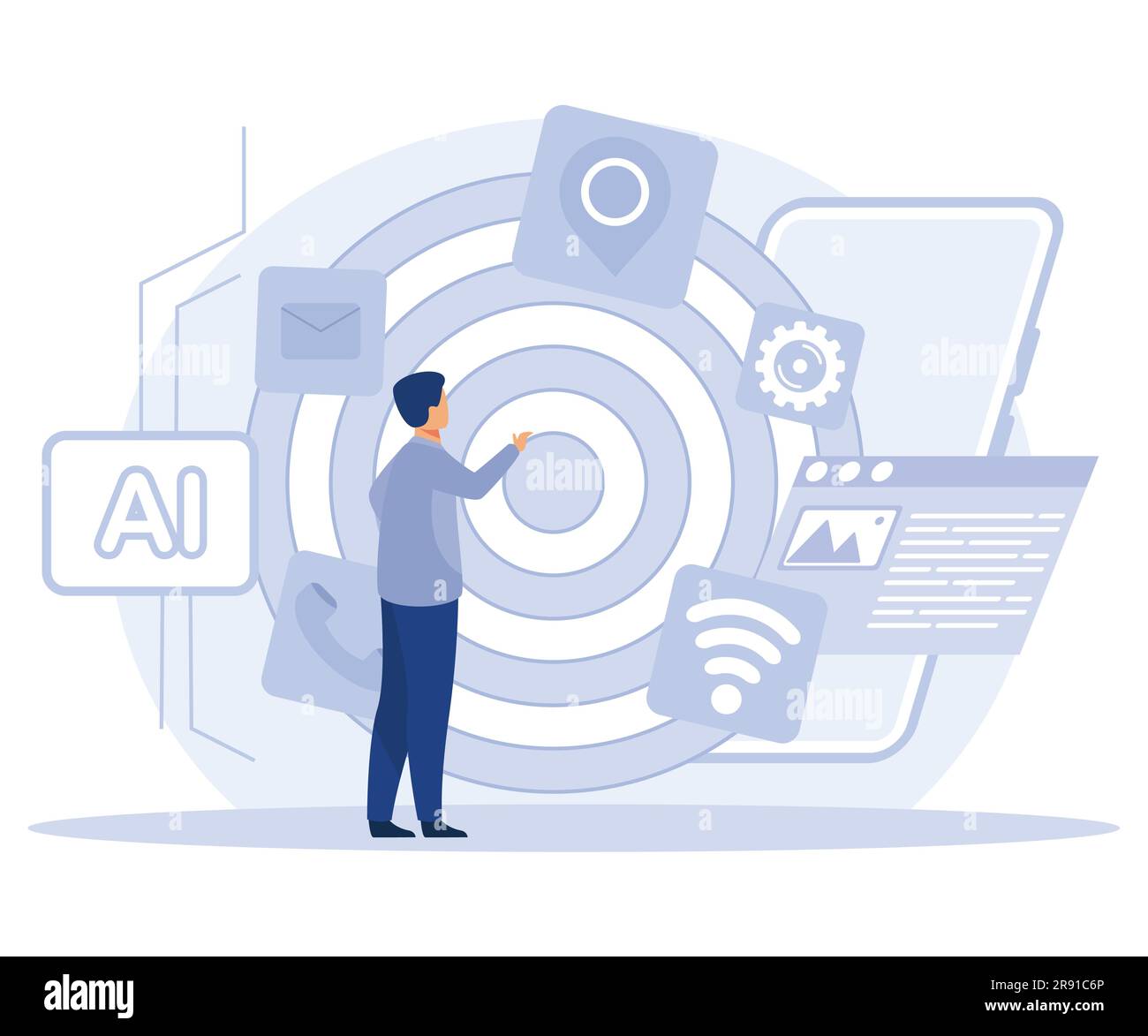 Concetto di sviluppo software, interfaccia intelligente, ingegneria dell'usabilità, web design, illustrazione moderna a vettore piatto Illustrazione Vettoriale