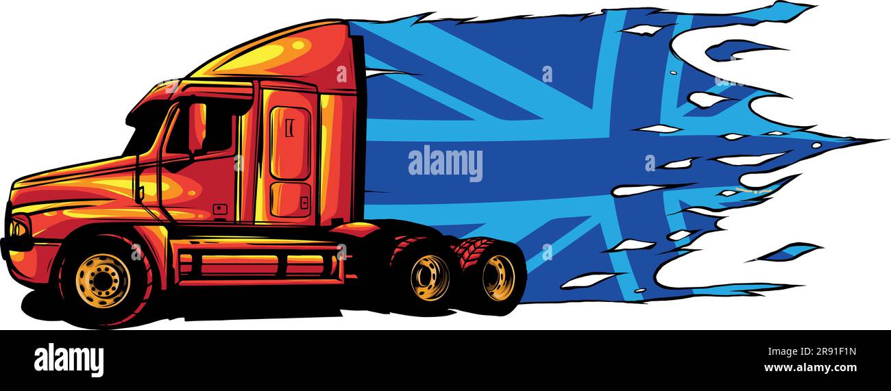 Illustrazione vettoriale del semirimorchio Classic con bandiera britannica Illustrazione Vettoriale