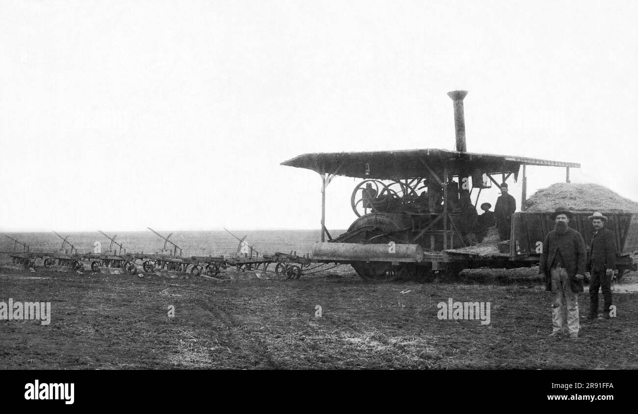Tulare, California: c. 1890 Un aratro a vapore Berry che arava 80 acri nella contea di Tulare in 24 ore. Foto Stock