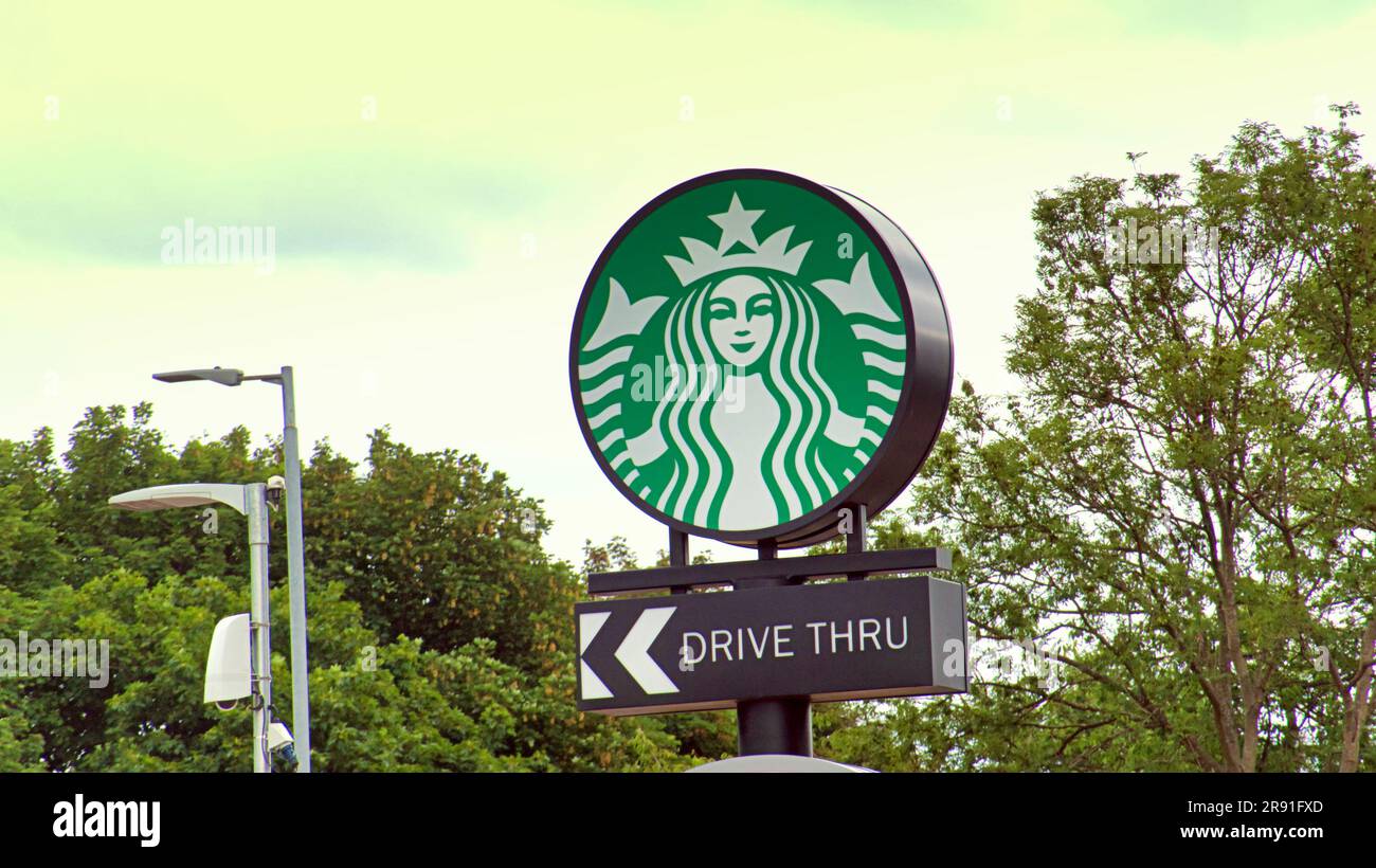 cartello starbucks drive thru Foto Stock