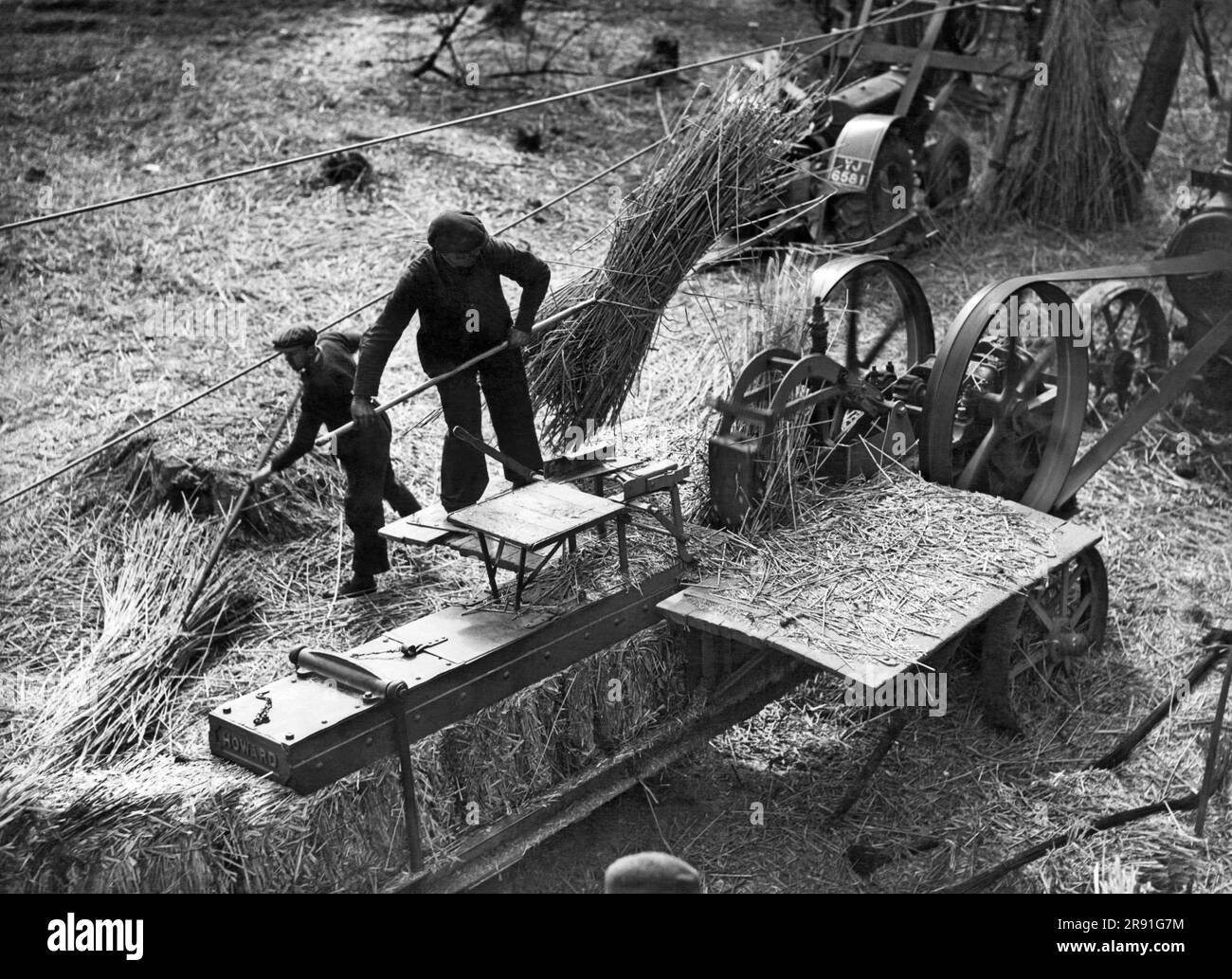 River Tay, Scozia: c. 1934 Una pressa al lavoro sulle rive del fiume Tay dove raccolgono canne che sono richieste per la produzione della carta. Foto Stock