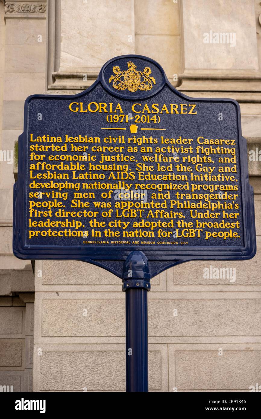 Gloria Casarez targa leader dei diritti civili nel centro di Philadelphia, Pennsylvania Foto Stock